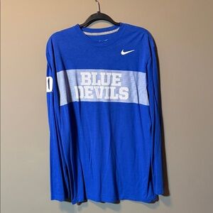 Nike Royal Blue 'Blue Devils' Long-Sleeve Tee with White Stripe Size XL
